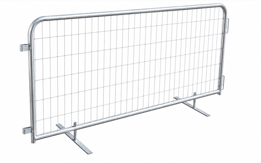 Crowd control barricade, galvanized steel with flat-foot bases